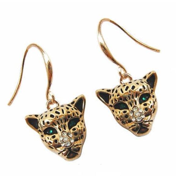 18k Gold Plated Cheetah Head Earrings - Picture 8 of 11